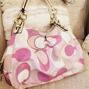 COACH Mia Signature Embroidered Scarf Print Maggie Pink Multicolor 16335